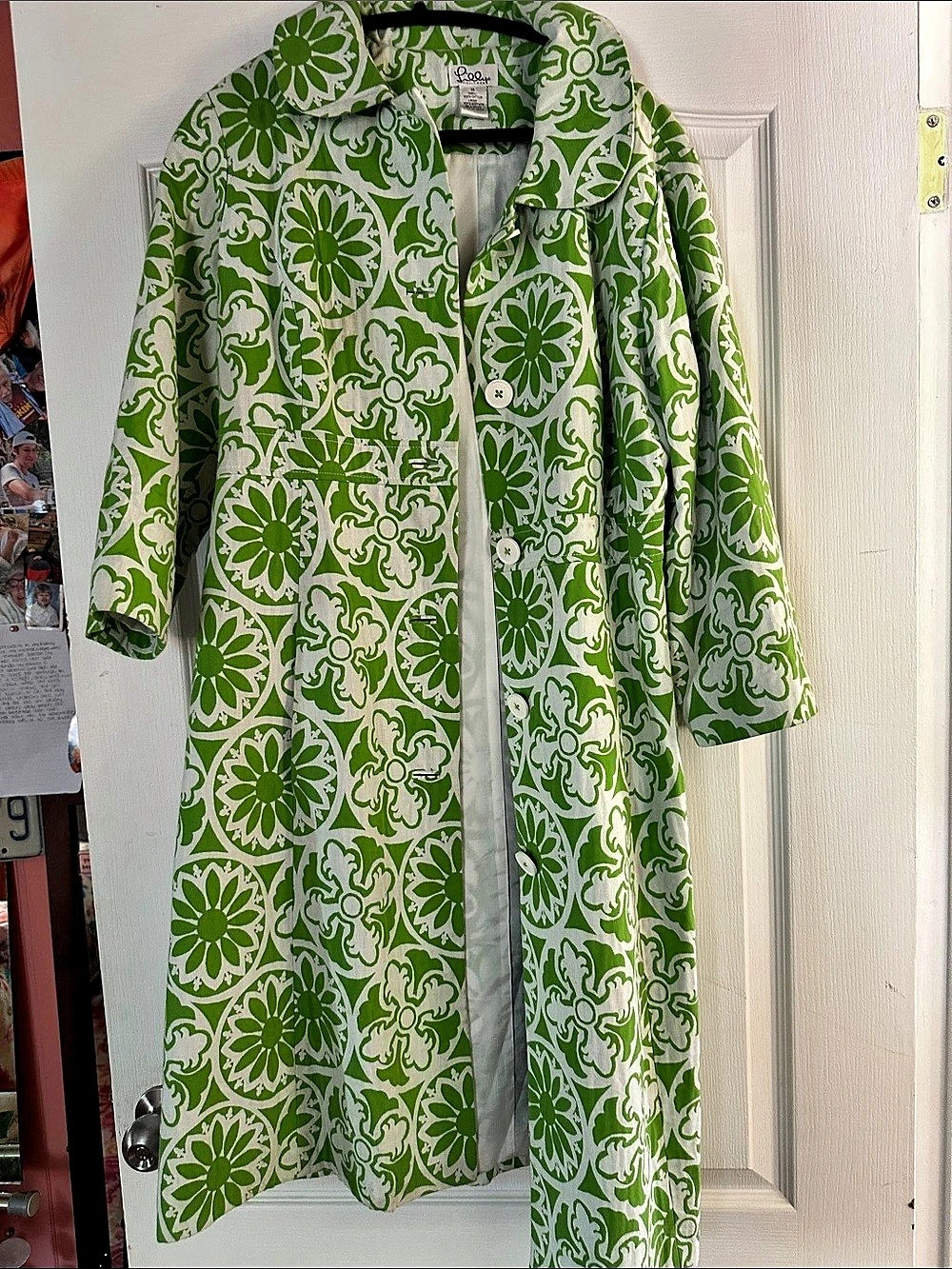 Lilly Pulitzer Floral Maxi coat in Green & White Size 14 Like New